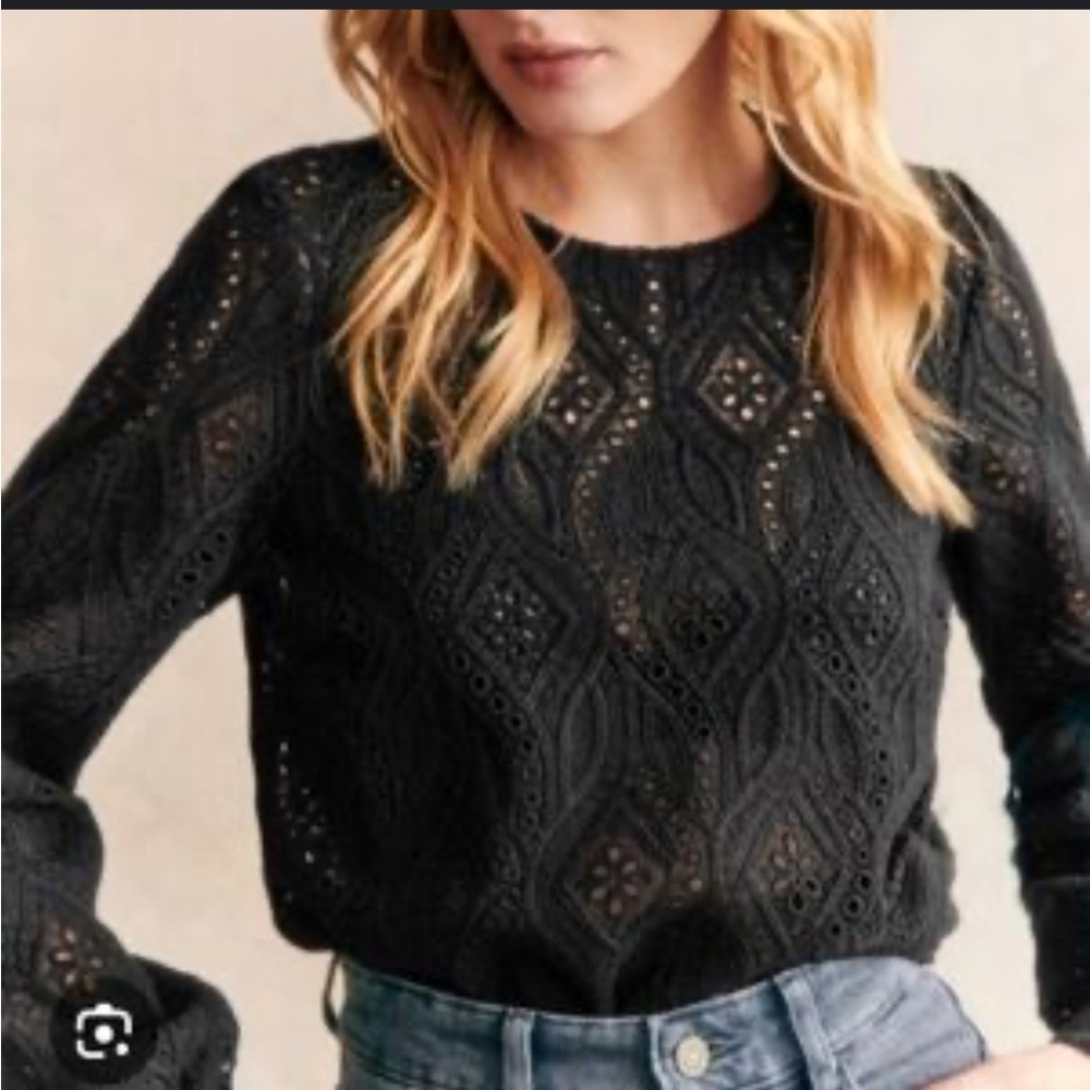 Sezane Black Lace Jesse Blouse